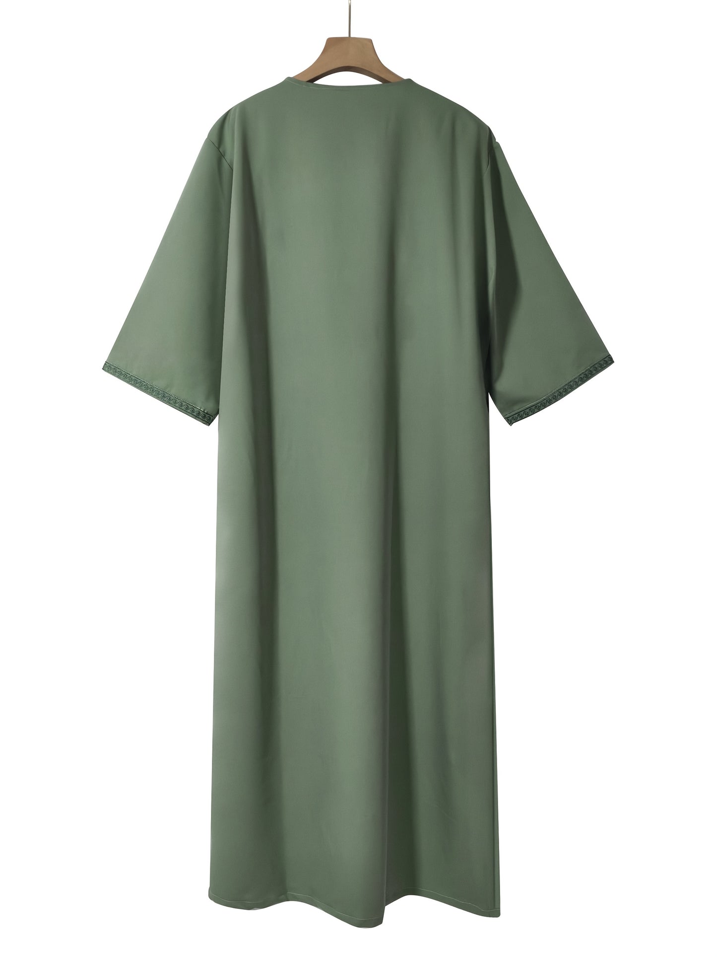 Men'S Moroccan-Inspired Olive Green Kaftan with Intricate Embroidery - Casual Loose Fit, V-Neck, Side Pockets, Perfect for Home & Casual Wear, Casual Wear Robe | Embroidered Kaftan | Detailed Embroidery, Kaftan for Men