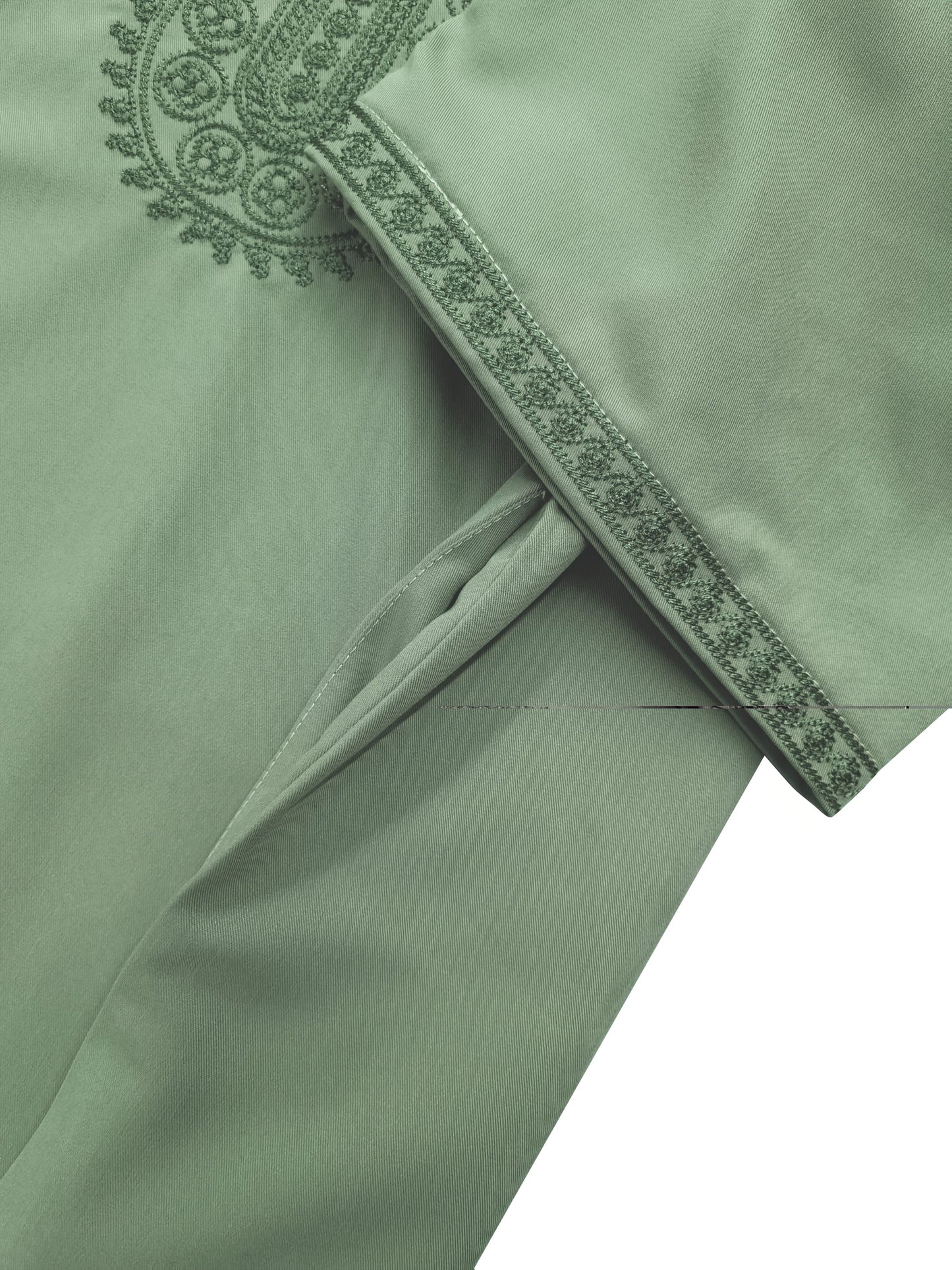 Men'S Moroccan-Inspired Olive Green Kaftan with Intricate Embroidery - Casual Loose Fit, V-Neck, Side Pockets, Perfect for Home & Casual Wear, Casual Wear Robe | Embroidered Kaftan | Detailed Embroidery, Kaftan for Men