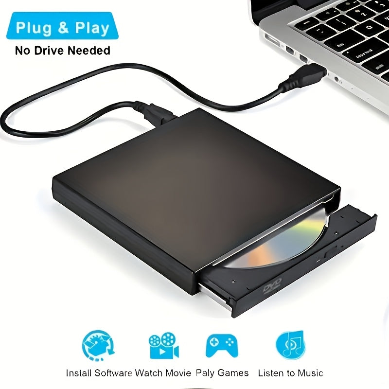 External CD DVD Drive, CD Player, USB 2.0 Slim Portable External CD-RW Drive DVD-RW Burner Writer Player For Laptop Notebook PC Desktop Computer, Valentine'S Day Gifts