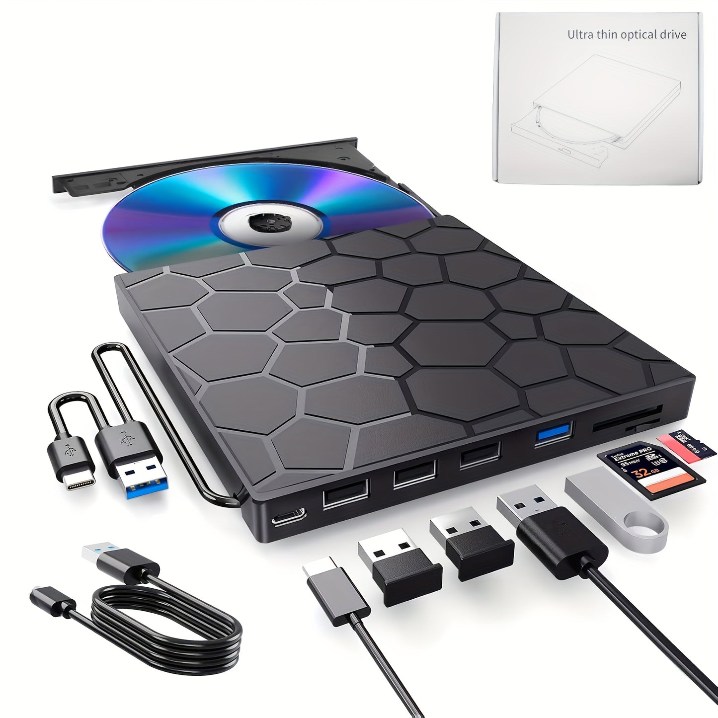 External CD DVD Drive, CD Player, USB 2.0 Slim Portable External CD-RW Drive DVD-RW Burner Writer Player For Laptop Notebook PC Desktop Computer, Valentine'S Day Gifts